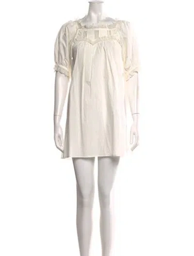 Pre-owned Doen Square Neckline Mini Dress In White