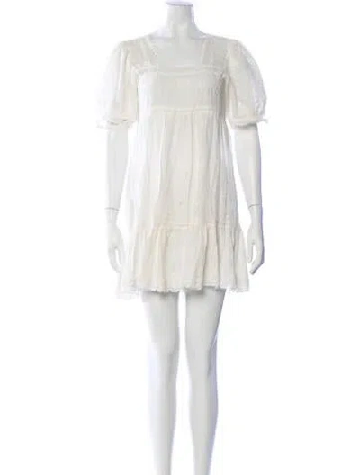 Pre-owned Doen Square Neckline Mini Dress In White