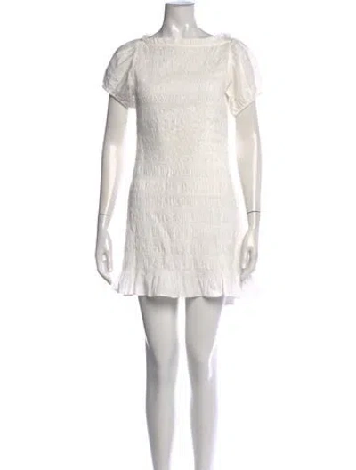 Pre-owned Doen Square Neckline Mini Dress In White