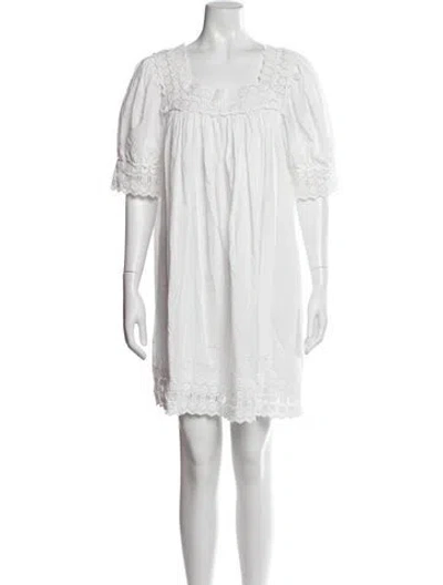 Pre-owned Doen Square Neckline Mini Dress In White