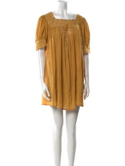 Pre-owned Doen Square Neckline Mini Dress In Yellow