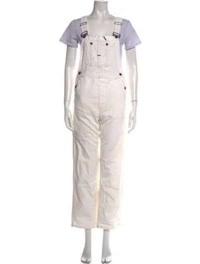 Pre-owned Doen Square Neckline Overalls In White