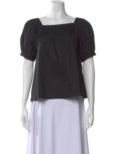 Pre-owned Doen Square Neckline Short Sleeve Blouse In Black