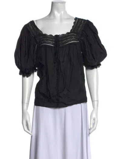Pre-owned Doen Square Neckline Short Sleeve Blouse In Black