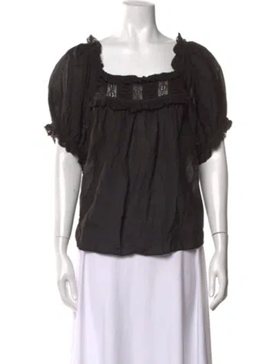 Pre-owned Doen Square Neckline Short Sleeve Blouse In Black