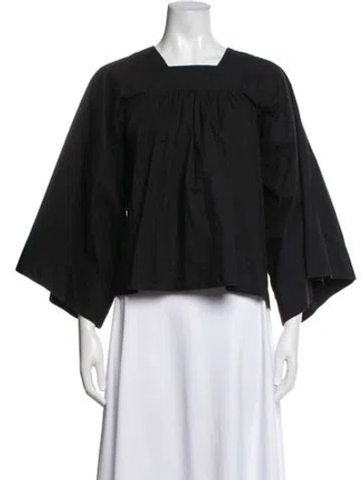 Pre-owned Doen Square Neckline Short Sleeve Blouse In Black