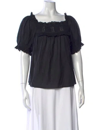 Pre-owned Doen Square Neckline Short Sleeve Blouse In Black