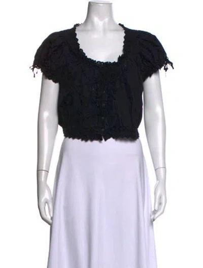 Pre-owned Doen Square Neckline Short Sleeve Blouse In Black