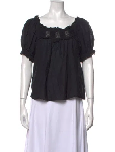 Pre-owned Doen Square Neckline Short Sleeve Blouse In Black