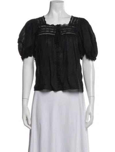 Pre-owned Doen Square Neckline Short Sleeve Blouse In Blue