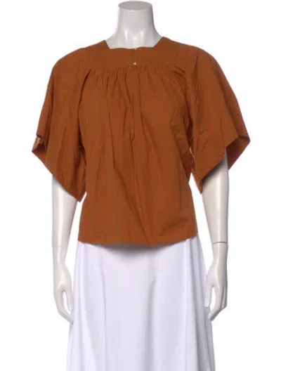 Pre-owned Doen Square Neckline Short Sleeve Blouse In Brown
