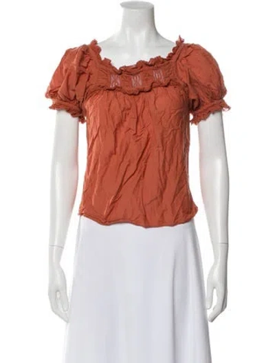 Pre-owned Doen Square Neckline Short Sleeve Blouse In Brown