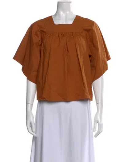 Pre-owned Doen Square Neckline Short Sleeve Blouse In Brown