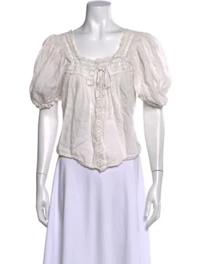 Pre-owned Doen Square Neckline Short Sleeve Blouse In Neutral