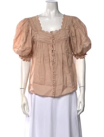 Pre-owned Doen Square Neckline Short Sleeve Blouse In Neutral