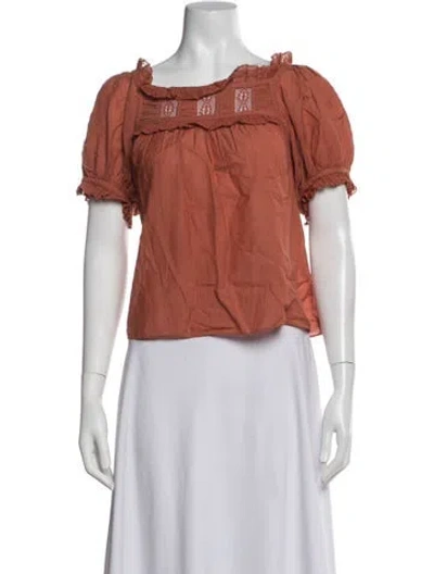 Pre-owned Doen Square Neckline Short Sleeve Blouse In Orange