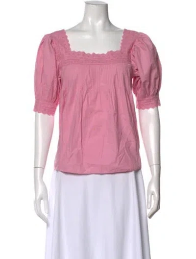 Pre-owned Doen Square Neckline Short Sleeve Blouse In Pink