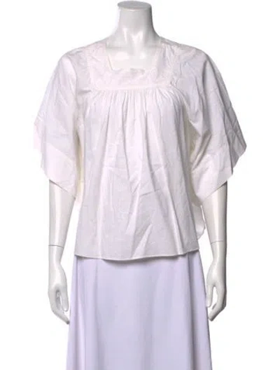 Pre-owned Doen Square Neckline Short Sleeve Blouse In White