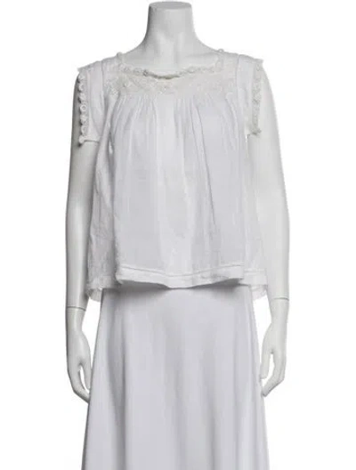 Pre-owned Doen Square Neckline Short Sleeve Blouse In White