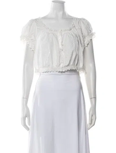 Pre-owned Doen Square Neckline Short Sleeve Blouse In White