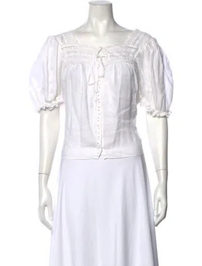 Pre-owned Doen Square Neckline Short Sleeve Blouse In White