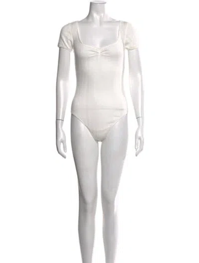 Pre-owned Doen Square Neckline Short Sleeve Bodysuit In White