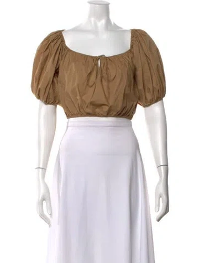 Pre-owned Doen Square Neckline Short Sleeve Crop Top In Neutral