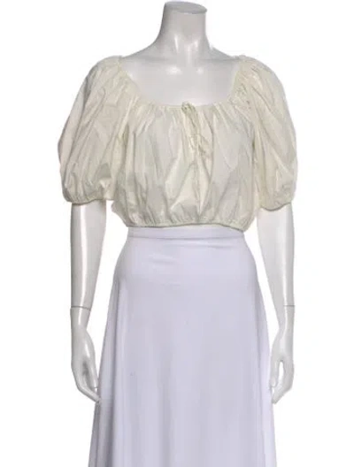 Pre-owned Doen Square Neckline Short Sleeve Crop Top In White