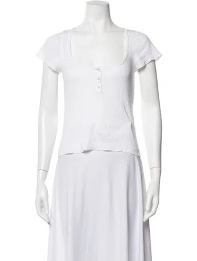 Pre-owned Doen Square Neckline Short Sleeve Top In White