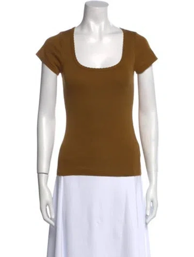Pre-owned Doen Square Neckline Short Sleeve T-shirt In Brown