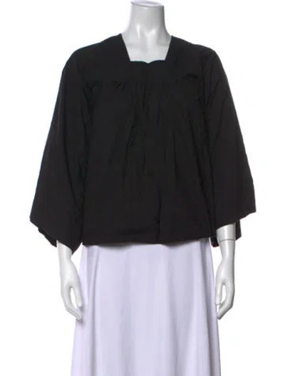 Pre-owned Doen Square Neckline Three-quarter Sleeve Blouse In Black