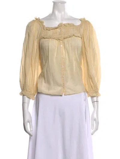 Pre-owned Doen Square Neckline Three-quarter Sleeve Blouse In Neutral