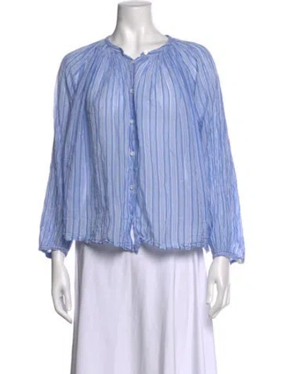 Pre-owned Doen Striped Crew Neck Blouse In Blue