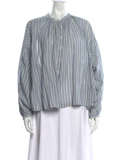 Pre-owned Doen Striped Crew Neck Blouse In Blue/neutrals