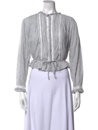 Pre-owned Doen Striped Crew Neck Blouse In Blue/white