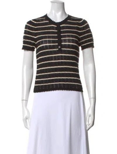 Pre-owned Doen Striped Crew Neck Sweater In Black