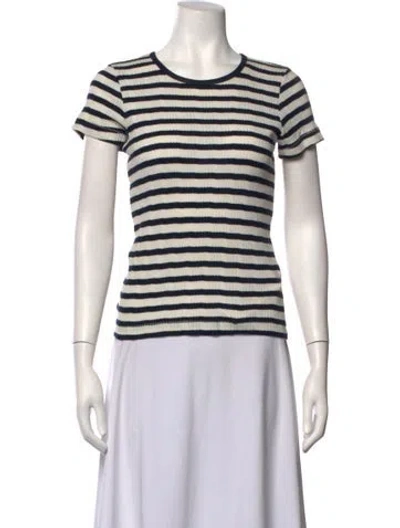 Pre-owned Doen Striped Crew Neck T-shirt In White