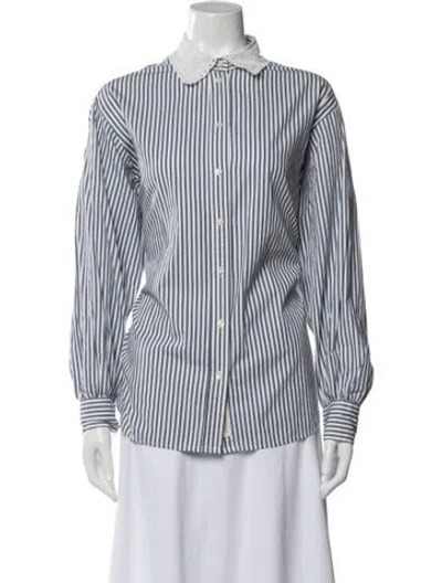 Pre-owned Doen Striped Long Sleeve Blouse In Blue