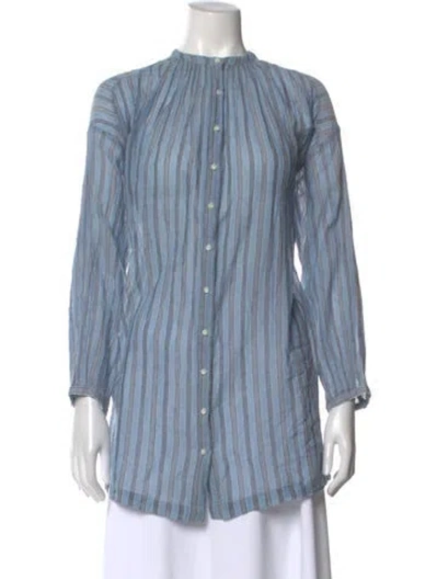Pre-owned Doen Striped Long Sleeve Blouse In Blue