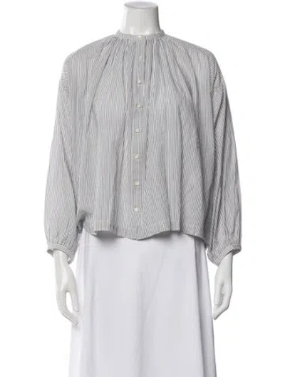 Pre-owned Doen Striped Long Sleeve Blouse In Blue