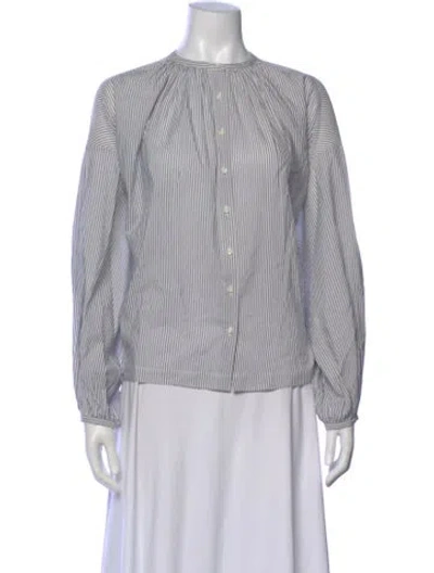 Pre-owned Doen Striped Long Sleeve Blouse In Blue