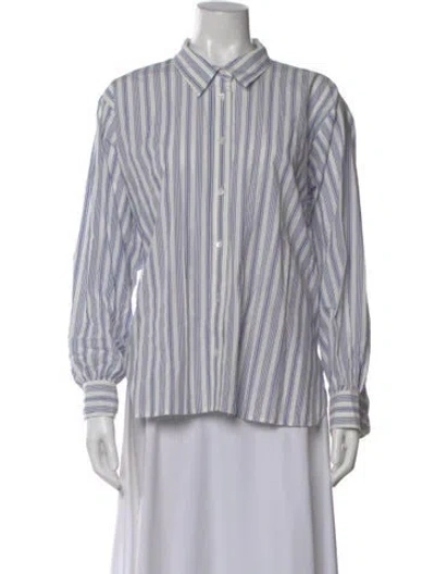 Pre-owned Doen Striped Long Sleeve Blouse In Blue