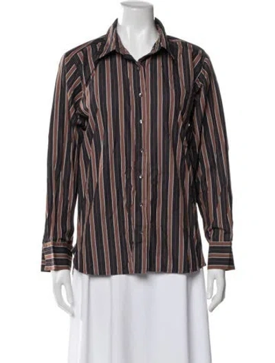 Pre-owned Doen Striped Long Sleeve Blouse In Blue
