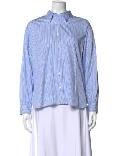 Pre-owned Doen Striped Long Sleeve Blouse In Blue