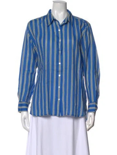 Pre-owned Doen Striped Long Sleeve Blouse In Blue