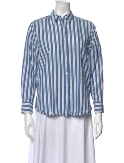 Pre-owned Doen Striped Long Sleeve Blouse In Blue