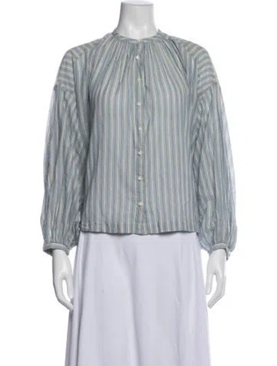Pre-owned Doen Striped Long Sleeve Blouse In Blue