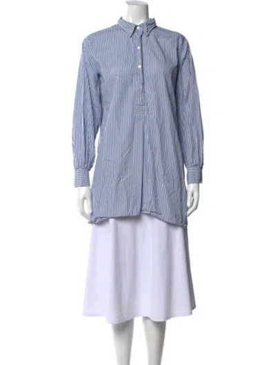 Pre-owned Doen Striped Long Sleeve Blouse In Blue