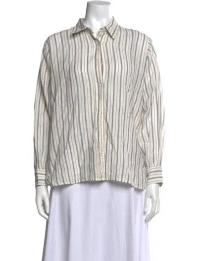 Pre-owned Doen Striped Long Sleeve Blouse In Blue