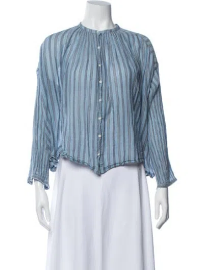 Pre-owned Doen Striped Long Sleeve Blouse In Blue/white